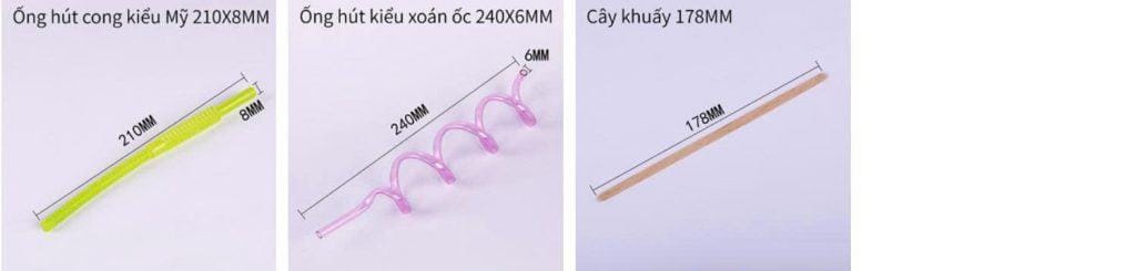 Ống hút, cây khuấy, lót ly 14 Mẫu ống hút và các kích thước thông dụng