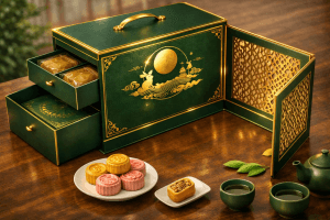 Bao bì bánh trung thu mới nhất 2026 tone Xanh mạ
